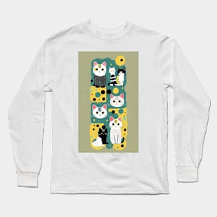 Polka Dot Paws: Whimsical Cat Design Long Sleeve T-Shirt